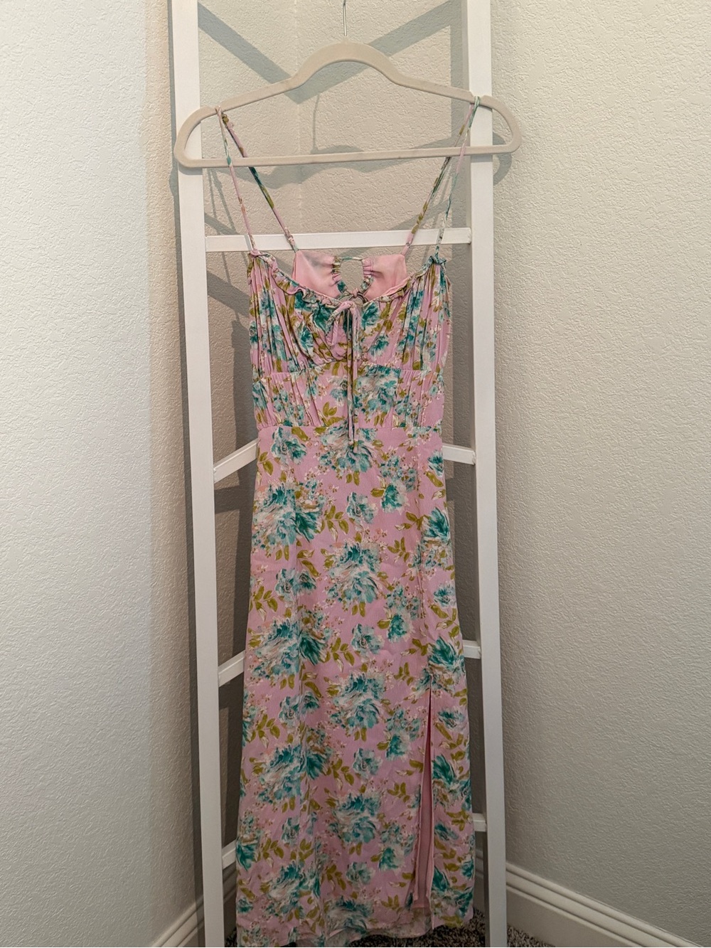 Astr Pink Floral Maxi Dress with Teal and Green Blooms